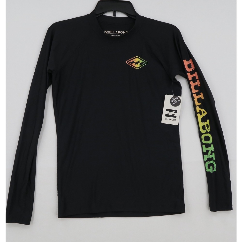 Billabong Mens Summer Shred Long Sleeve Rash Guard Black UPF 50 Large JWLYFSMR